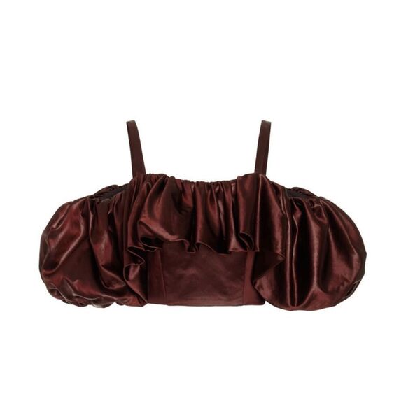 Ulla Johnson Fia Cotton-Blend Satin Crop Top in Mahogany NWT Size 00 - Picture 1 of 10